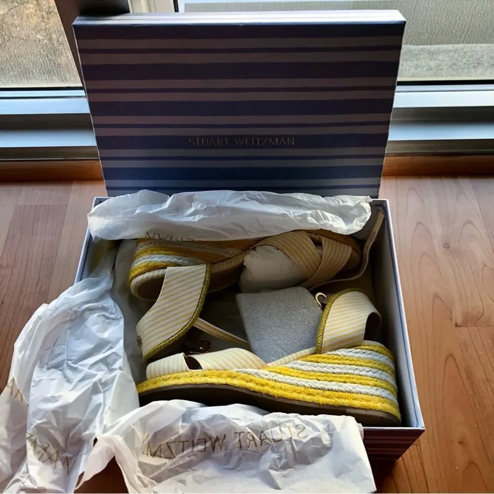 Stuart Weitzman Mirela Stripes Canvas Espadrille Sandals Sunflower Women’s 7.5